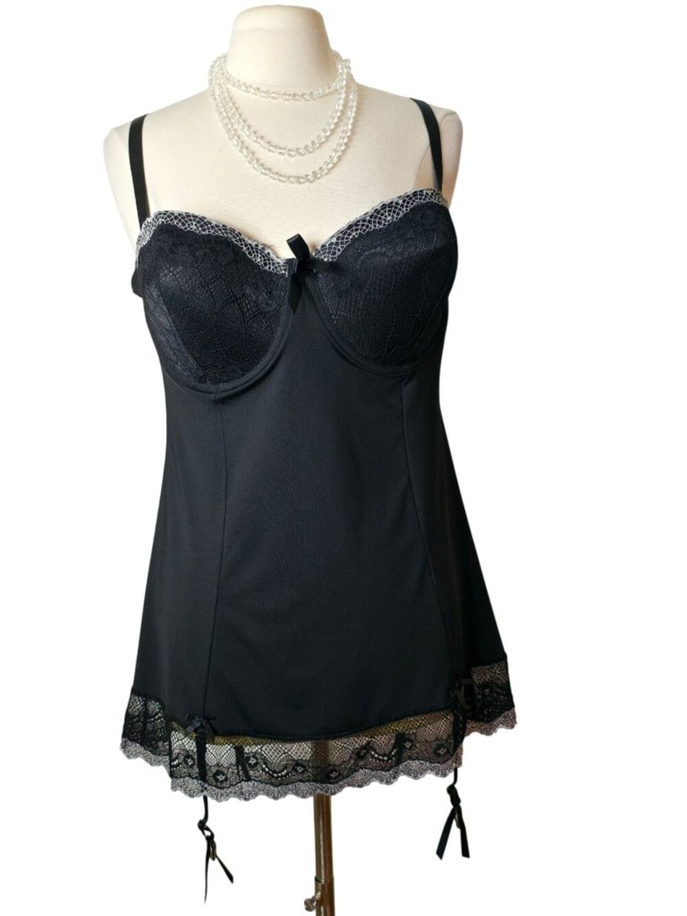 Dreamwear Womens Plus Black Lace Chemise Corset Back Adjustable Straps 22/24